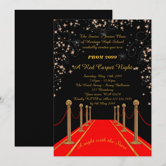 Prom Senior-Junior, Gatsby stil, Red Carpet Night Inbjudningar (Fram/baksida)
