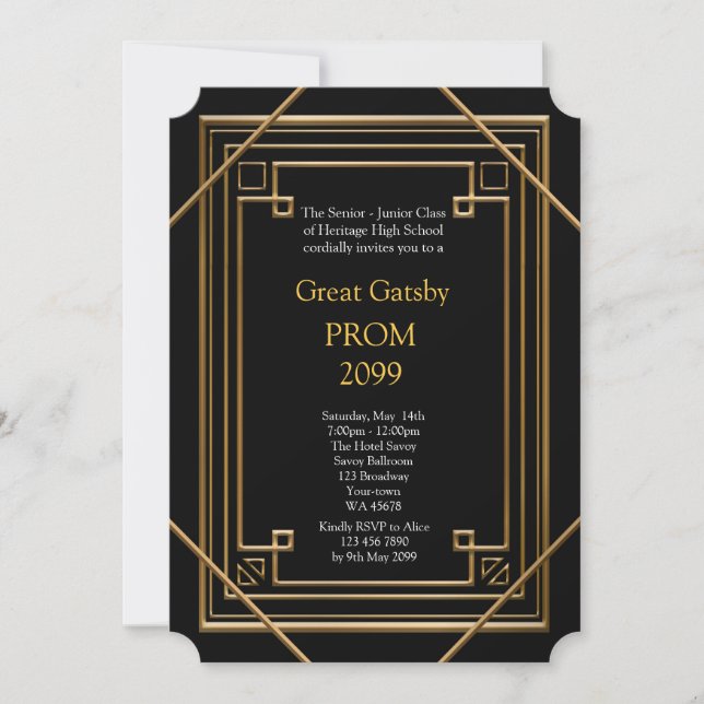 Prom Senior-Junior, Underbarare Gatsby, Guld, svar Inbjudningar (Framsida)