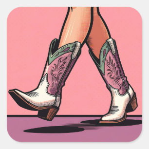 Promenad Cowgirl Stövlar Coquette Pop Art Klisterm Fyrkantigt Klistermärke