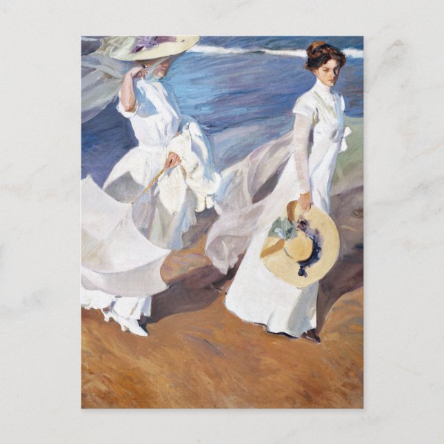 Promenad längs havsstranden av Joaquin Sorolla Vykort (Framsida)