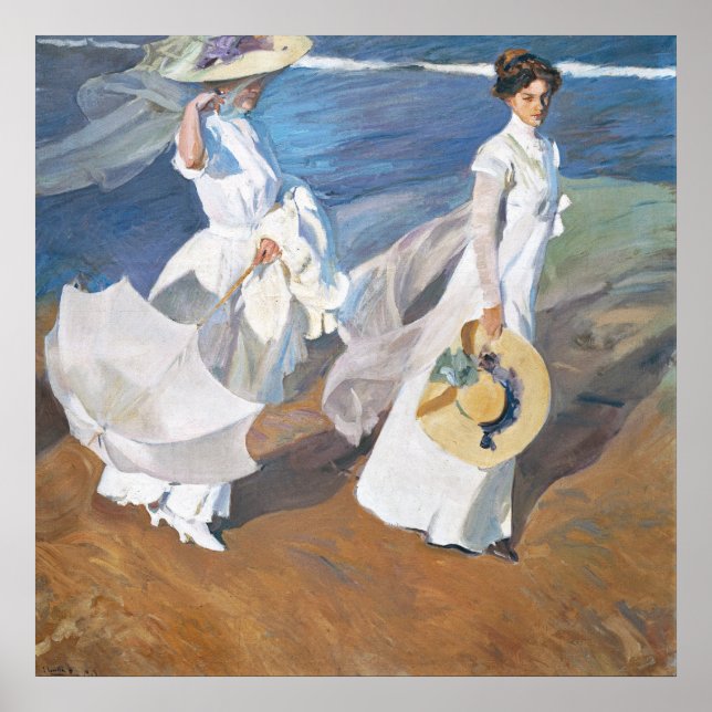 Promenad längs havsstranden, Joaquín Sorolla Poster (Framsidan)