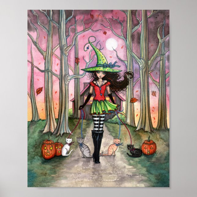 Promenad med Katterna Häxa Halloween Affisch (Framsidan)