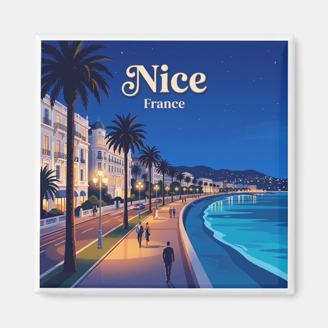 Promenade des Anglais nattetid Nice Frankrike Magnet (Framsidan)