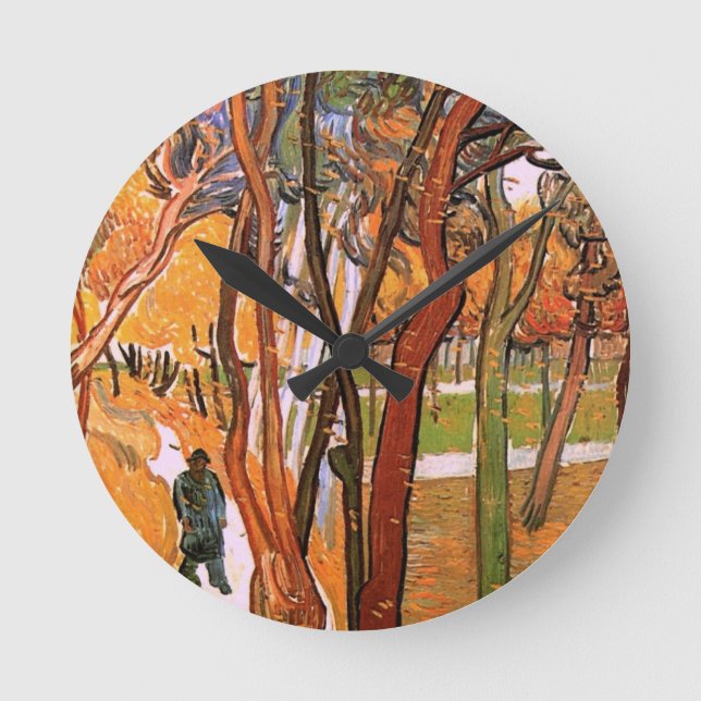 Promenaden: Fallande löv av Vincent van Gogh Rund Klocka (Framsida)