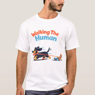 Promenera Människan Rolig Hund Ägare Tecknad Desig T Shirt