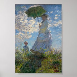 "Promenmeny", kvinnor med parasol, Monet Poster
