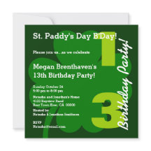 PROMO5 13:e Tonåring ST PATRICK Birthday Shamrock