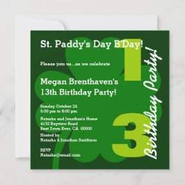 PROMO5 13:e Tonåring ST PATRICK Birthday Shamrock Inbjudningar
