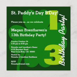 PROMO5 13:e Tonåring ST PATRICK Birthday Shamrock Inbjudningar