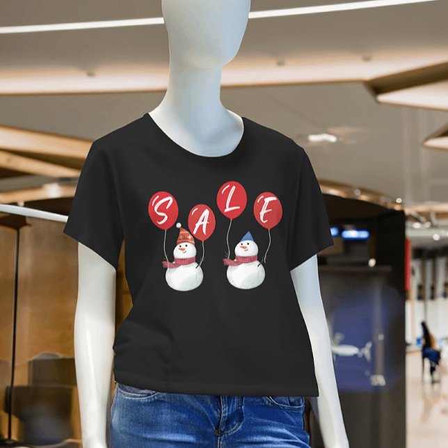 Promo för Festive Snögubbe Red SALE Helgdag Store T Shirt (Festive Snowman Red SALE Holiday Store Promo T-Shirt)