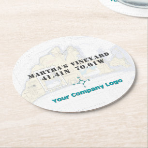 Promo Logotyp Latitude Longitud Martha's Vineyard Underlägg Papper Rund