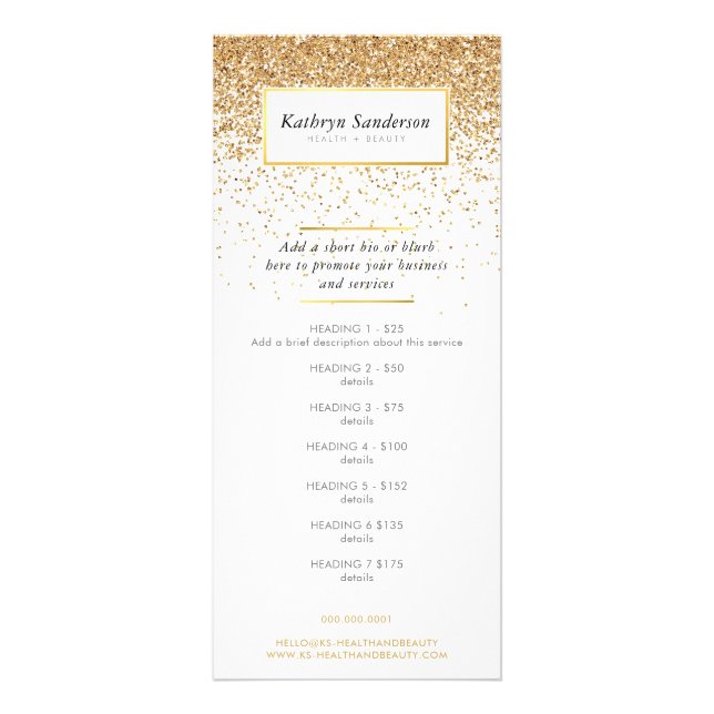 PROMO PRIS SERVICE LIST chic faux guld glitter Reklamkort (Framsidan)
