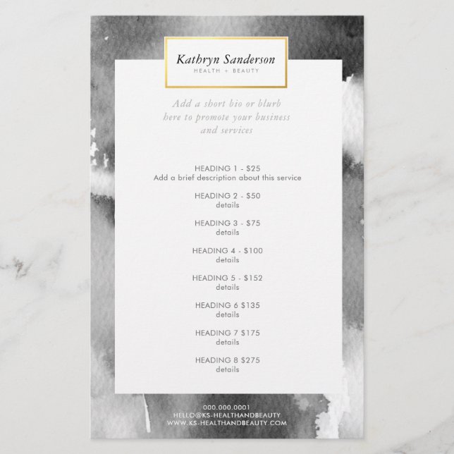 PROMO PRIS SERVICE LIST modern grått-vattenfärg Flygblad (Framsidan)