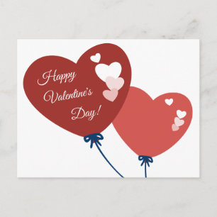 Promo Red Balloon Heart Happy Valentine Day Card Helg Vykort