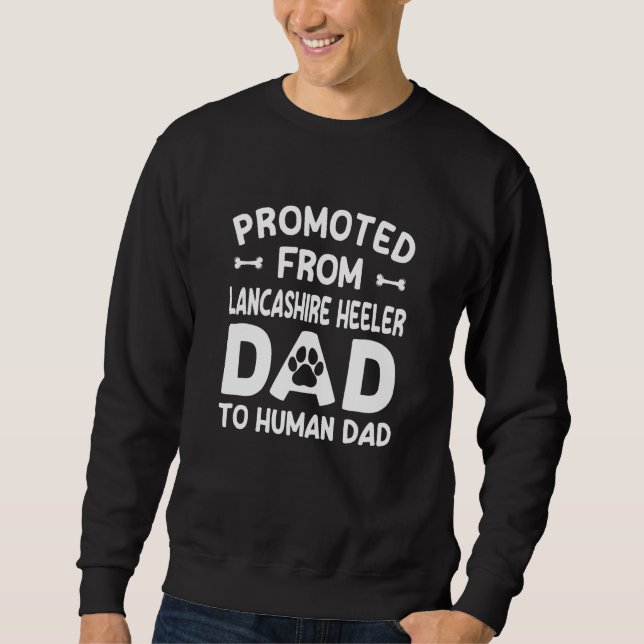 Promoted From Lancashire Heeler Dad To Human Dad Lång Ärmad Tröja (Framsida)