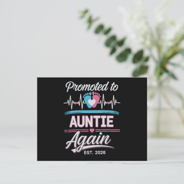 Promoted To Auntie Again Est 2026 Pregnancy Reveal Meddelande Vykort (Stående Fram)