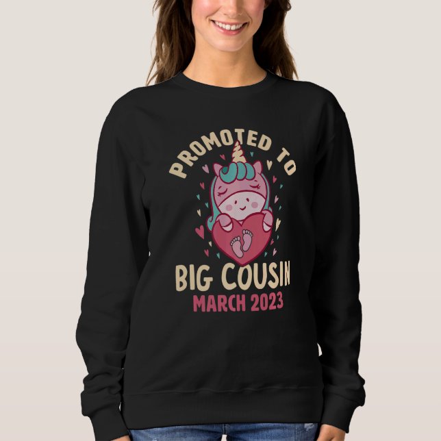 Promoted to Big Cousin March 2023 Unicorn Hearts N T Shirt (Framsida)