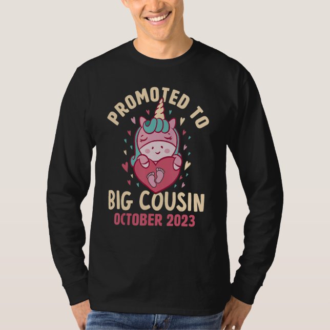 Promoted to Big Cousin October 2023 Unicorn Hearts T Shirt (Framsida)