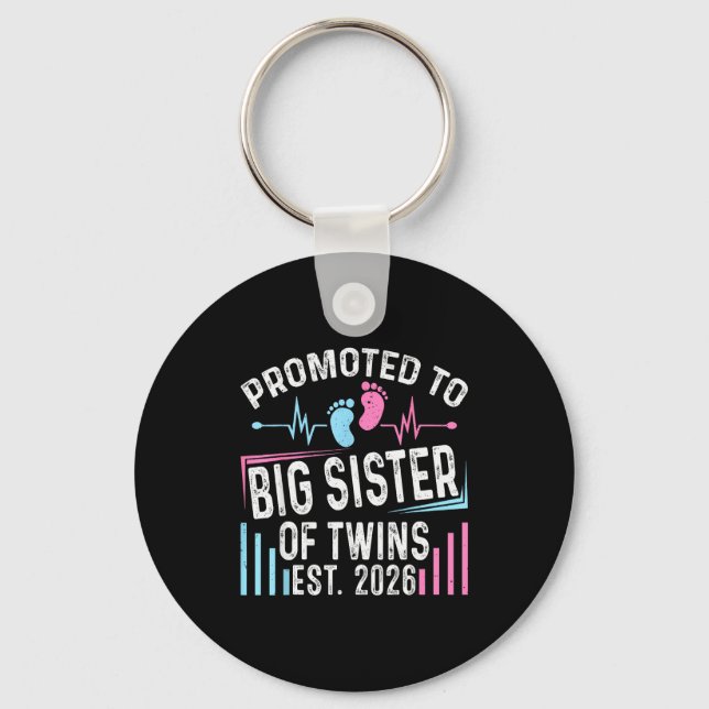 Promoted To Big Sister Of Twins Est 2026 Baby Show Nyckelring (Framsida)