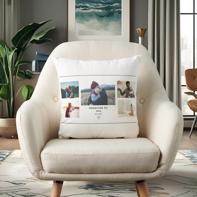 Promoted to Dad Photo Collage – Personalize Kudde (Skapare uppladdad)