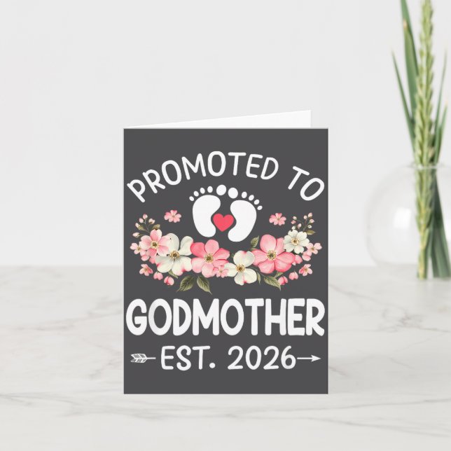 Promoted To Godmother 2026 First Time Floral New G Kort (Framsida)