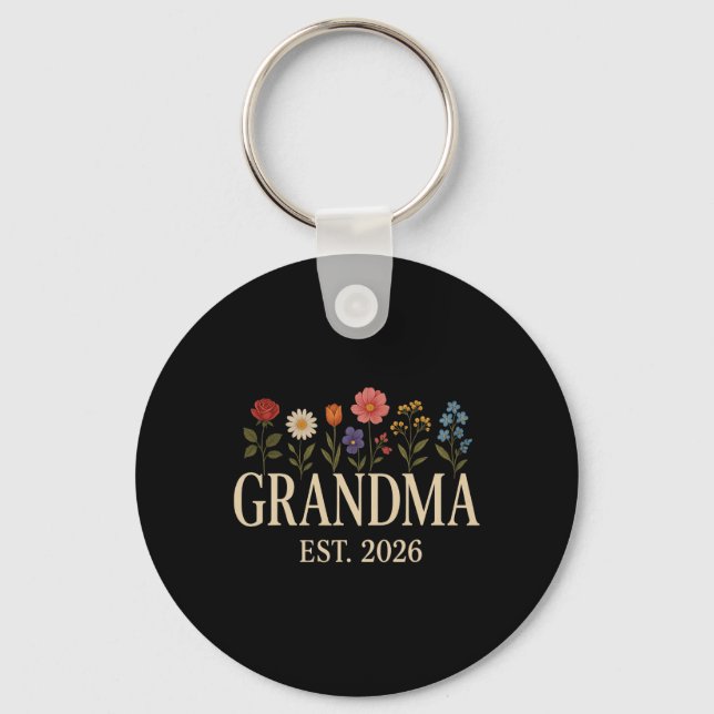 Promoted To Grandma 2026 Pregnancy Flower New Gran Nyckelring (Framsida)