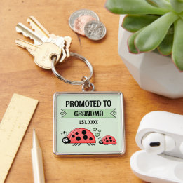 Promoted to Grandma ladybugs green Fyrkantig Silverfärgad Nyckelring