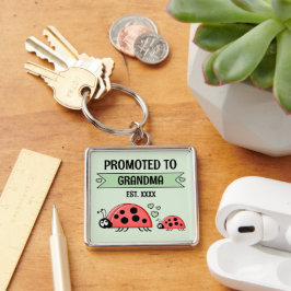 Promoted to Grandma ladybugs green Fyrkantig Silverfärgad Nyckelring