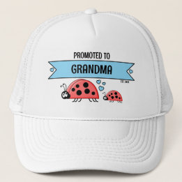 Promoted to Grandma ladybugs white blue Keps