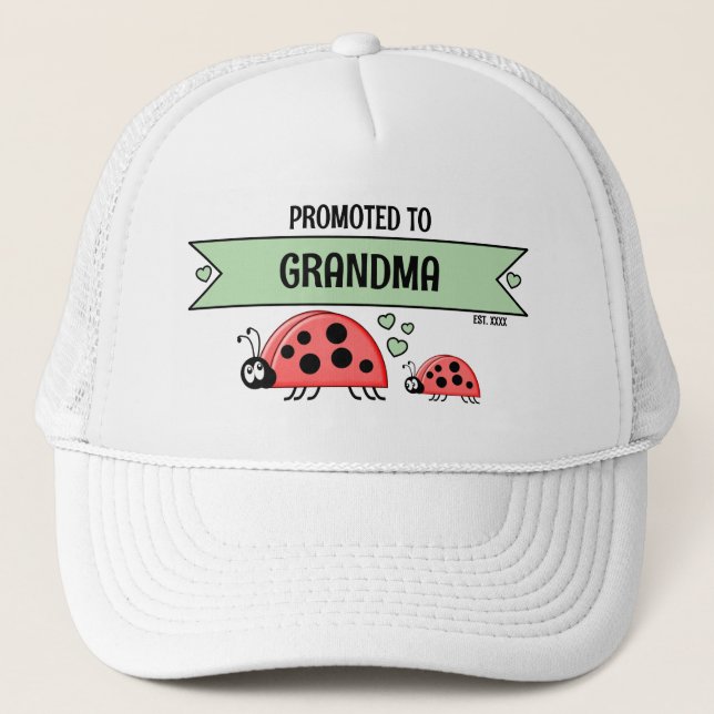 Promoted to Grandma ladybugs white green Keps (Framsida)