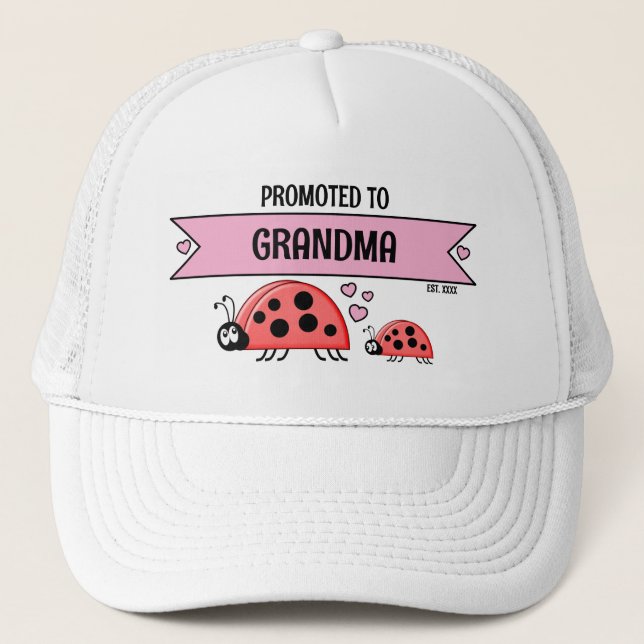 Promoted to Grandma ladybugs white pink Keps (Framsida)