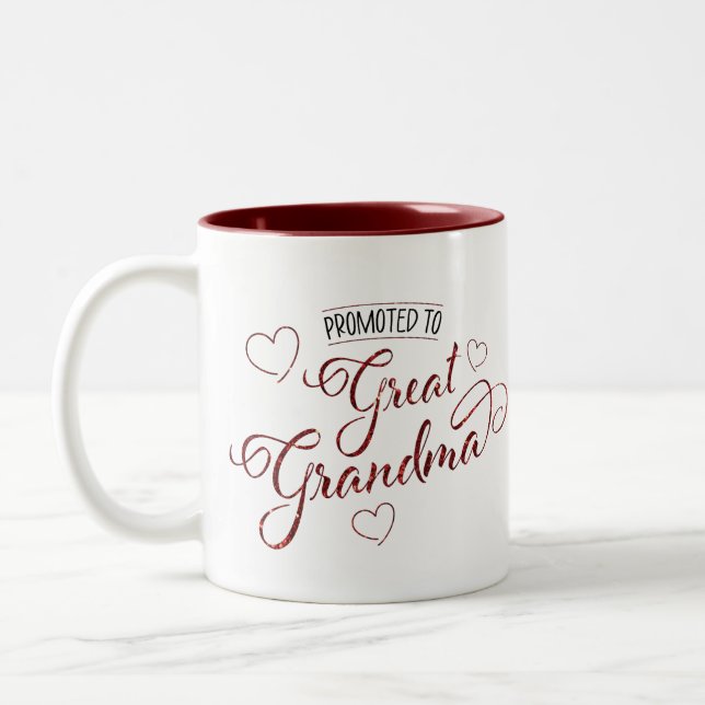 Promoted to Great Grandma faux sparkle baby photo Två-Tonad Mugg (Vänster)