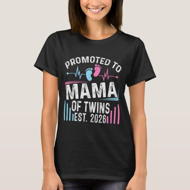 Promoted To Mama Of Twins Est 2026 Baby Shower Vin T Shirt (Framsida)