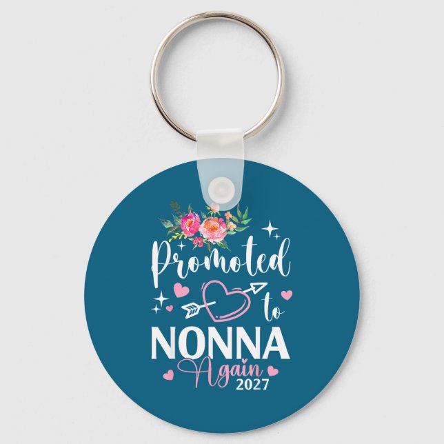Promoted To Nonna Again Est 2027 Flower Heart  Nyckelring (Framsida)