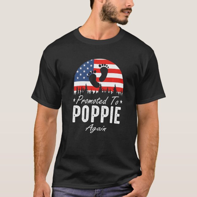 Promoted To Poppie Again 2024 US Flag Father's Day T Shirt (Framsida)
