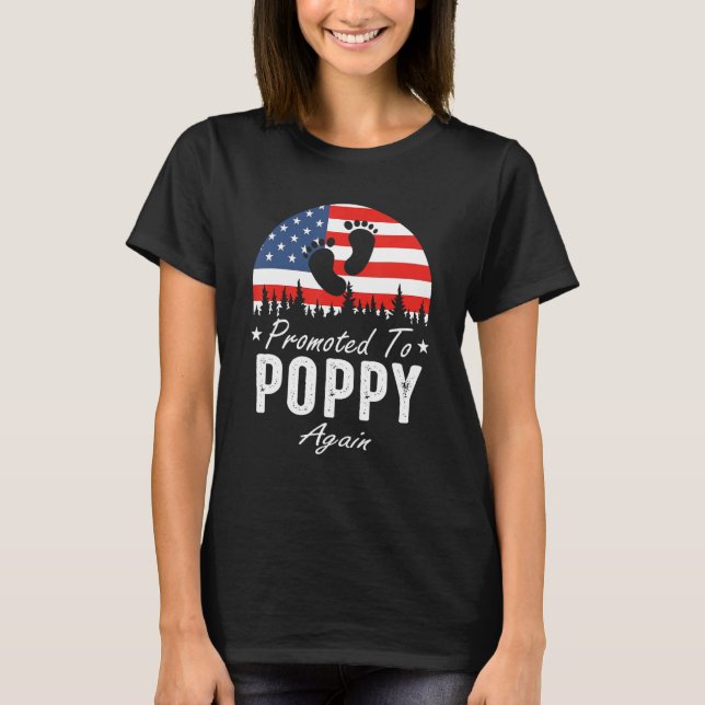 Promoted To Poppy Again 2024 US Flag Father's Day T Shirt (Framsida)