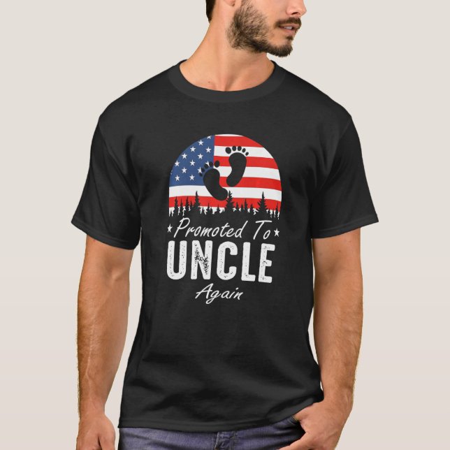 Promoted To Uncle Again 2024 US Flag Father's Day  T Shirt (Framsida)
