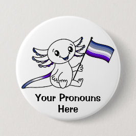 PRONOUNS Cute Axolotl + Butch Lesbisk Pride Flagga Knapp