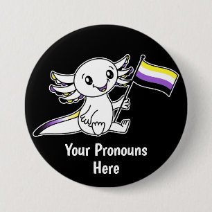 PRONOUNS Cute Axolotl Flagga för icke-binärt Pride Knapp
