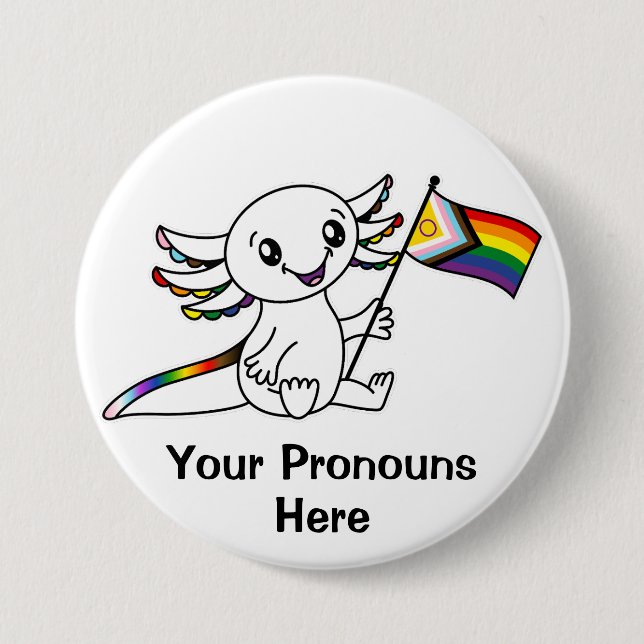 PRONOUNS Cute Axolotl Intersex Progress Pride Flag Knapp (Framsida)