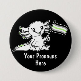 PRONOUNS Cute Axolotl med Agender Pride Flagga Knapp