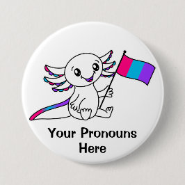 PRONOUNS Cute Axolotl med Androgyne Pride Flagga Knapp