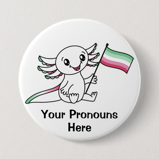PRONOUNS Cute Axolotl med Flagga av agbrosexuellt  Knapp (Framsida)