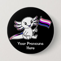 PRONOUNS Cute Axolotl med Flagga av Pride av könso