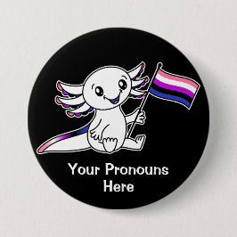 PRONOUNS Cute Axolotl med Flagga av Pride av könso Knapp