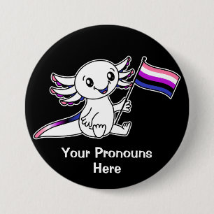 PRONOUNS Cute Axolotl med Flagga av Pride av könso Knapp