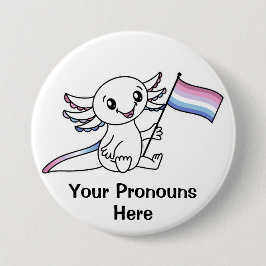 PRONOUNS Cute Axolotl med Flagga Bigender Pride Knapp