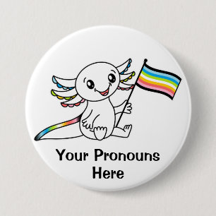 PRONOUNS Cute Axolotl med Queer Pride Flagga HGBTQ Knapp
