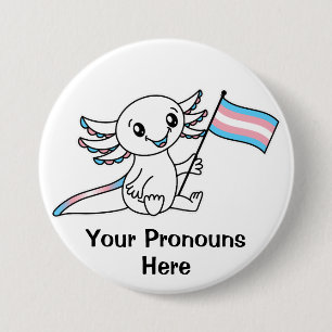 PRONOUNS Cute Axolotl med Trans Pride Flagga HGBTQ Knapp