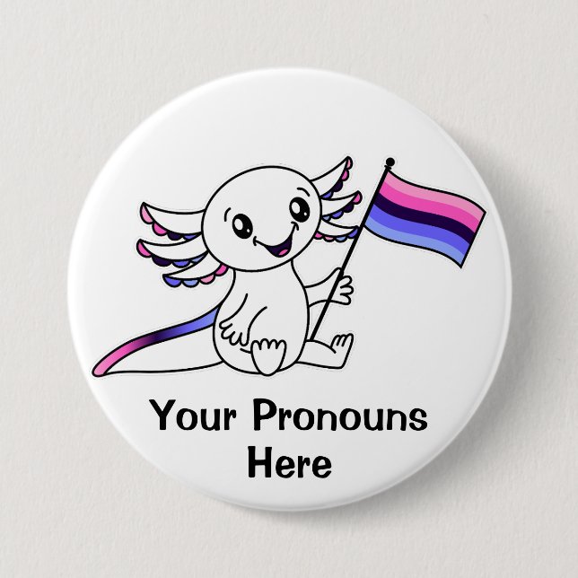 PRONOUNS Cute Axolotl Omnisexual Pride Flagga HGBT Knapp (Framsida)